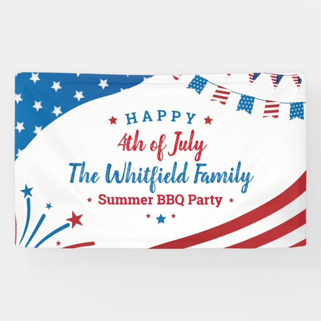 Custom 4th of July Family Summer BBQ Party Banner