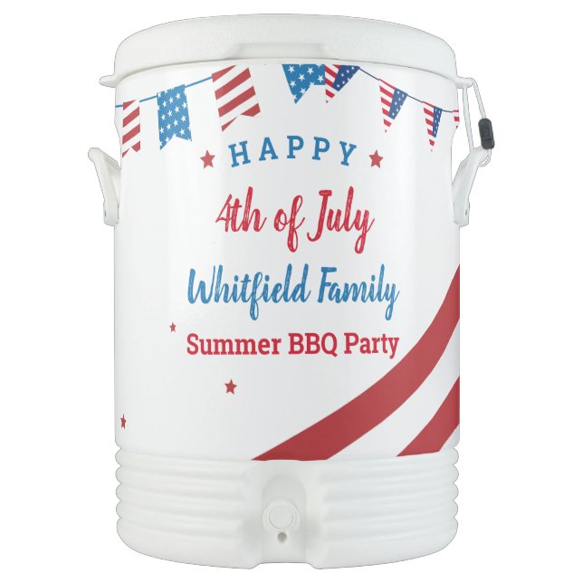 Custom 4th of July Family Summer BBQ Party Beverage Cooler (Front)