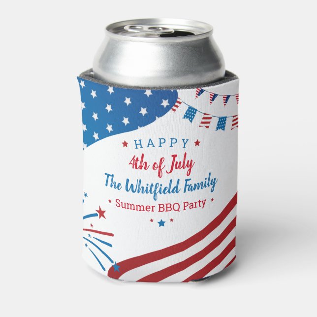 Custom 4th of July Family Summer BBQ Party Can Cooler (Can Back)