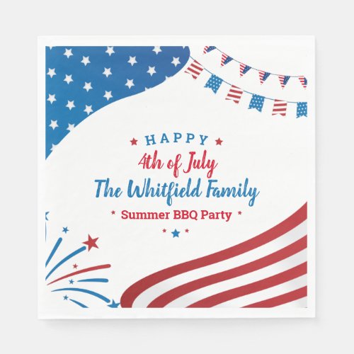 Custom 4th of July Family Summer BBQ Party Paper Napkins