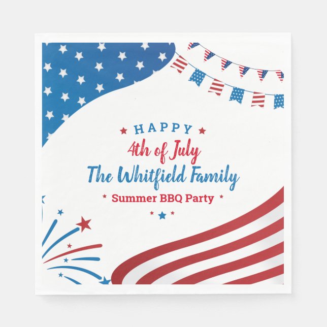 Custom 4th of July Family Summer BBQ Party Paper Napkins (Front)