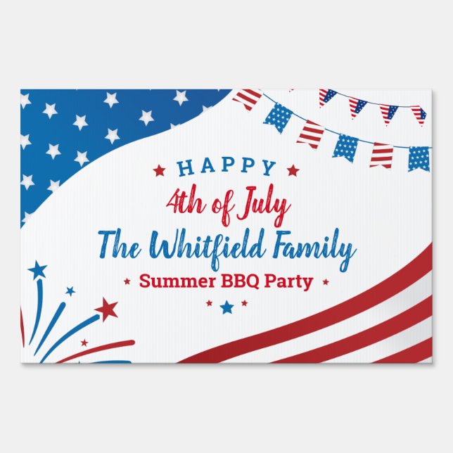 Custom 4th of July Family Summer BBQ Party Sign (Front)