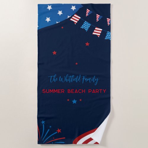 Custom 4th of July Family Summer Beach Party Beach Towel