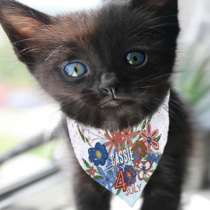 Custom 4th of July Floral - Red, white & blue Pet Bandana Collar