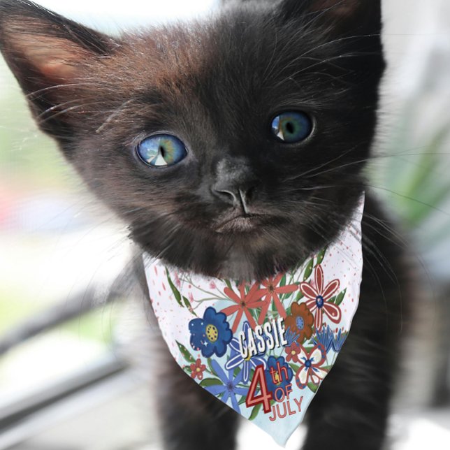 Custom 4th of July Floral  - Red, white & blue Pet Bandana Collar (Custom 4th of July Floral - Red, white & blue Pet Bandana Collar)
