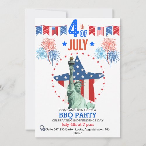 Custom 4th of July Invitation Patriotic BBQ Party Holiday Card