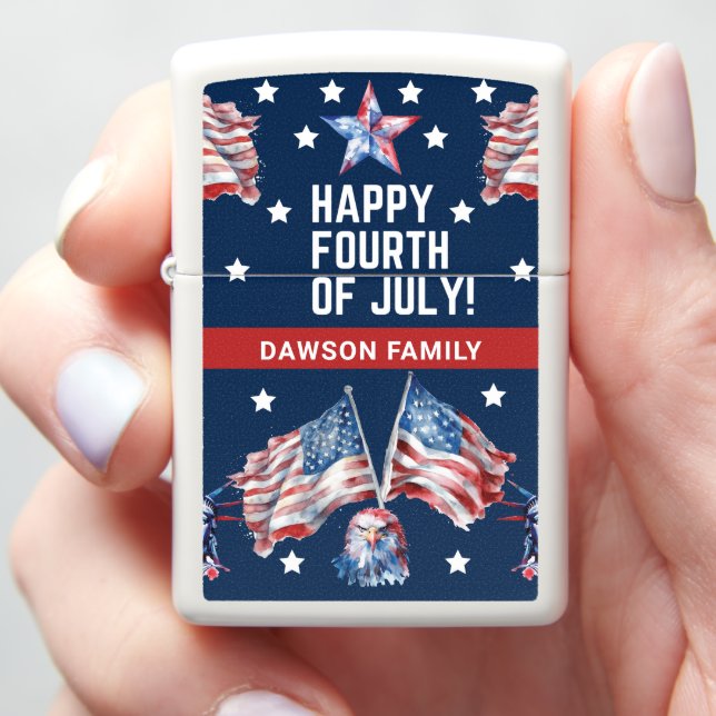 Custom 4th of July Patriotic Personalized Zippo Lighter (In Hand)