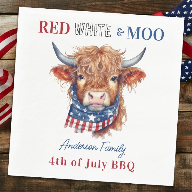 Custom 4th Of July Red White Blue Patriotic Cow Napkins (Creator Uploaded)