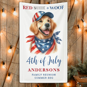 Custom 4th Of July Red White Woof Patriotic Dog Banner