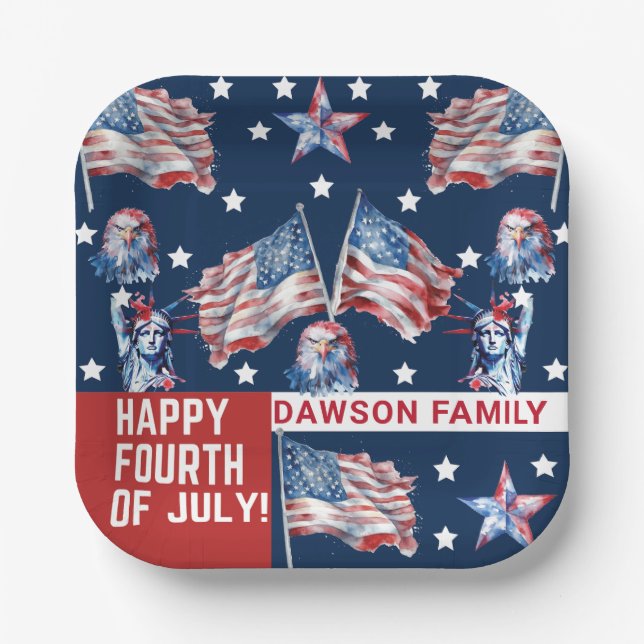 Custom 4th of July Watercolor  Paper Plates (Front)