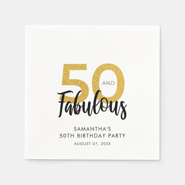 Custom 50 and Fabulous Birthday Party Paper Napkins (Front)