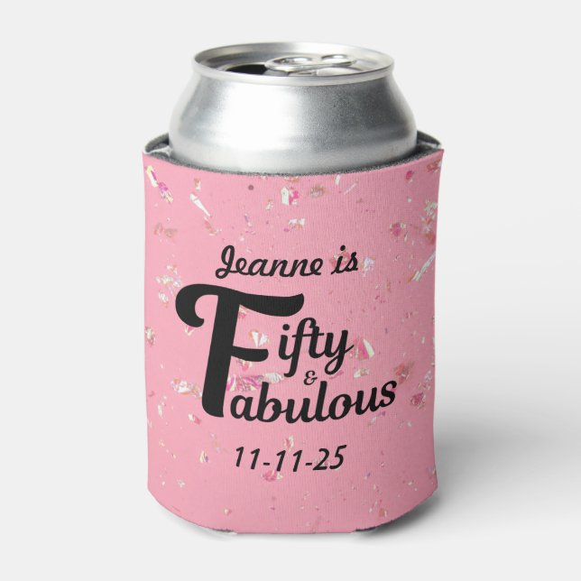 Custom 50 and Fabulous Happy Fiftieth Birthday Can Cooler (Can Front)