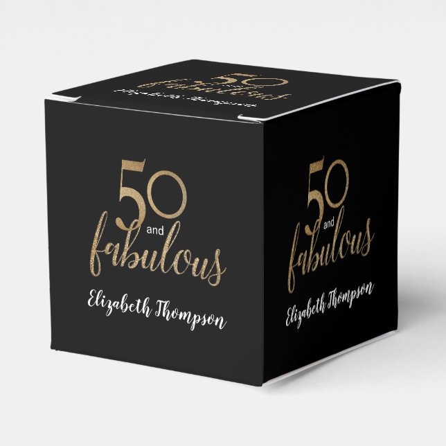 Custom 50 & fabulous Birthday Gold Black Confetti Favor Boxes (Front Side)