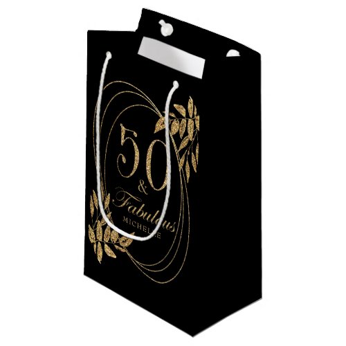 Custom 50  Fabulous Birthday Gold Black Glitter Small Gift Bag