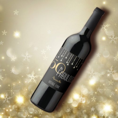 Custom 50  Fabulous Black Gold Lights Elegant Wine Label