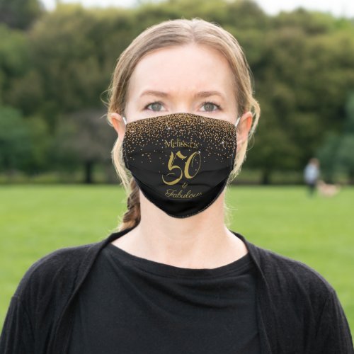 Custom 50  Fabulous Elegant Black Gold Glitter Adult Cloth Face Mask