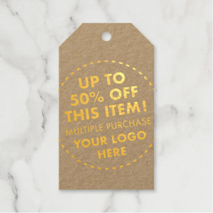 Custom 50% OFF Bulk Buy Discount Kraft Gold Foil Gift Tags