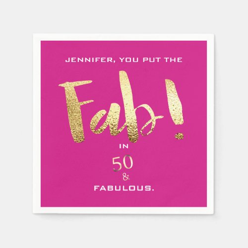 Custom 50th and Fabulous Modern Gold Typography Napkins