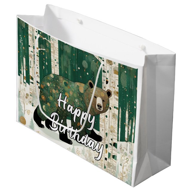 Custom 50th Art Nouveau Bear Birthday  Large Gift Bag (Front Angled)