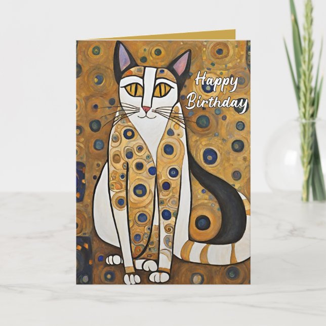 Custom 50th Art Nouveau Cat Birthday  Thank You Card (Front)