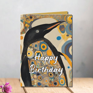 Custom 50th Art Nouveau Penguin Birthday  Thank You Card