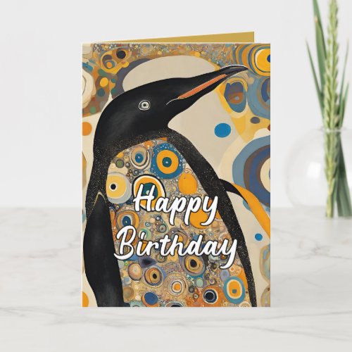 Custom 50th Art Nouveau Penguin Birthday  Thank You Card