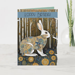 Custom 50th Art Nouveau Rabbit Birthday Letterpress Thank You Card