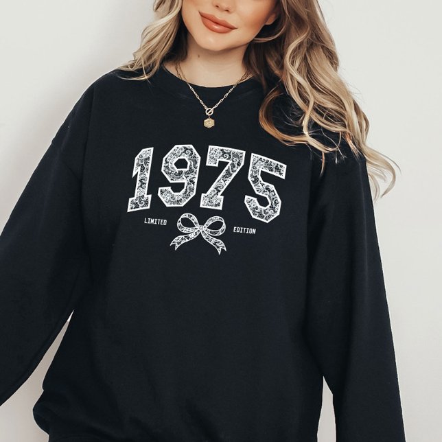 Custom 50th Birthday 1975 Lace Coquette Bow Sweatshirt (Creator Uploaded)