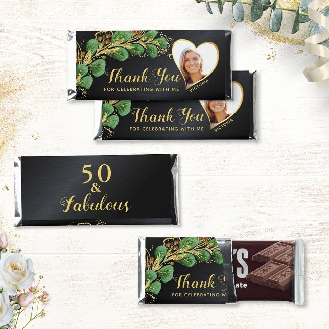 Custom 50th Birthday Black and Gold Thank You Hershey Bar Favors (Creator Uploaded)