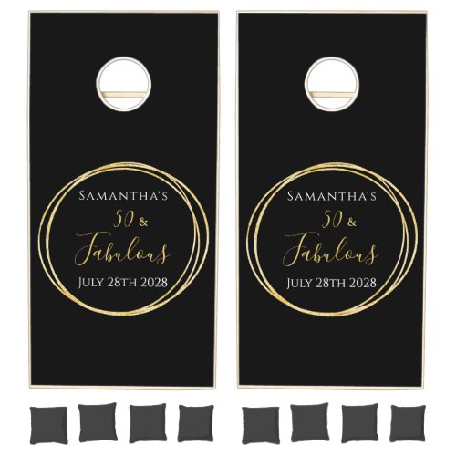 Custom 50th Birthday Black Gold Birthday Party Cornhole Set