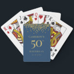 Custom 50th birthday blue gold confetti favor poker cards<br><div class="desc">Celebrate a milestone in style with these custom 50th birthday blue and gold confetti favor playing cards. Personalized for your special day,  these elegant and practical guest giveaways are a fun and memorable addition to your party favors,  blending sophistication with functionality.</div>