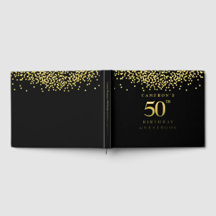 Custom 50th birthday elegant black gold foil guest book