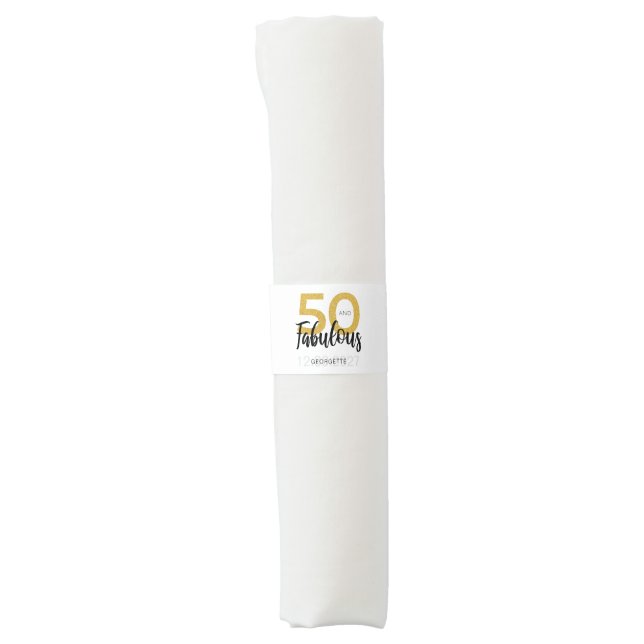 Custom 50th Birthday Faux Gold Script Party Napkin Bands (Front)