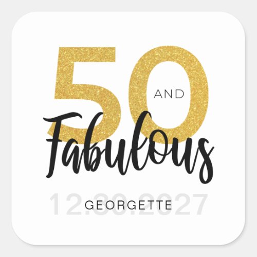 Custom 50th Birthday Faux Gold Script Party Square Sticker