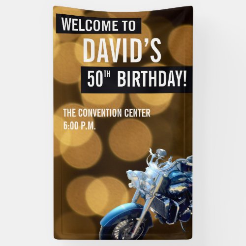 Custom 50th birthday gold black motorcyle banner