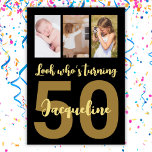 Custom 50th Birthday Gold Modern Photo Collage Invitation<br><div class="desc">Put a smile on a face with this personalized 50th birthday modern script photo collage Invitation. You can add cute childhood or anything you like. - Simply click to personalize this design - For an eco friendly option - choose digital 🔥 My promises - This design is unique and is...</div>