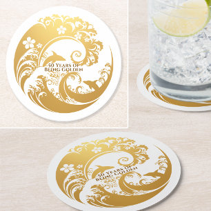 Custom 50th Birthday Gold  Round Paper Coaster