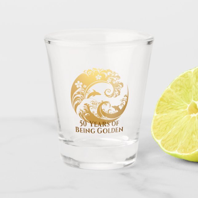 Custom 50th Birthday Gold  Shot Glass (Front)
