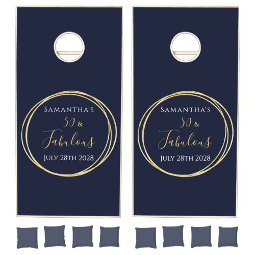 Custom 50th Birthday Navy Gold Birthday Party Cornhole Set