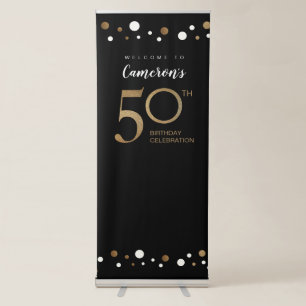 Custom 50th birthday party gold black retractable retractable banner