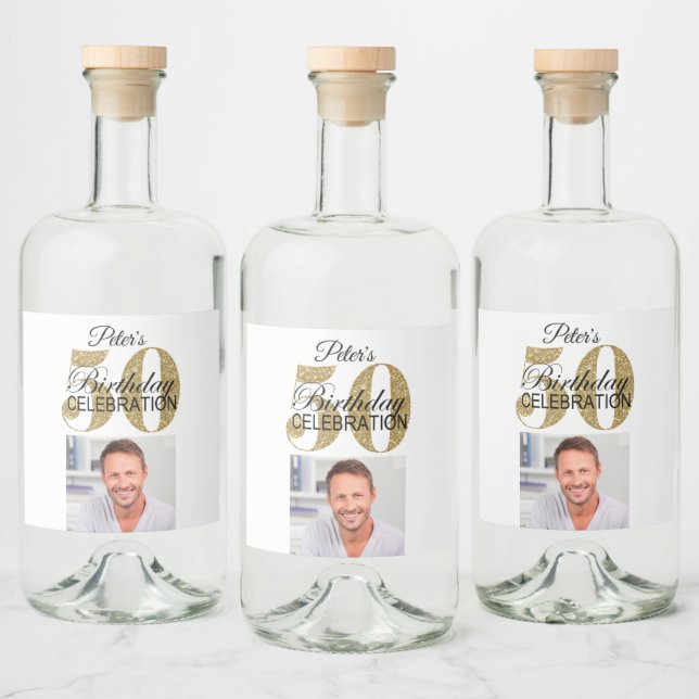 Custom 50th Birthday Party Mini Liquor Favor Label (Bottles)