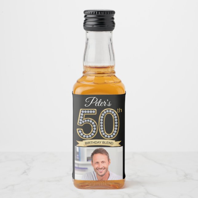 Custom 50th Birthday Party Mini Liquor Favor Label (Front)