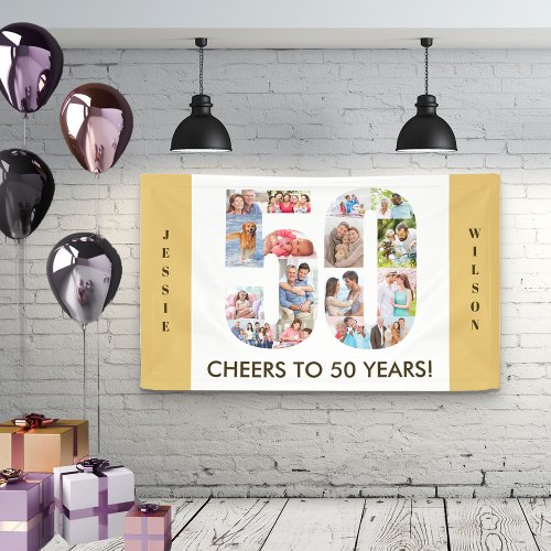 Custom 50th Birthday Party Neutral Photo Collage Banner