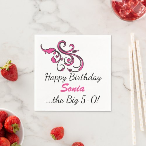 Custom 50th Birthday Pink Swirls Paper Napkins