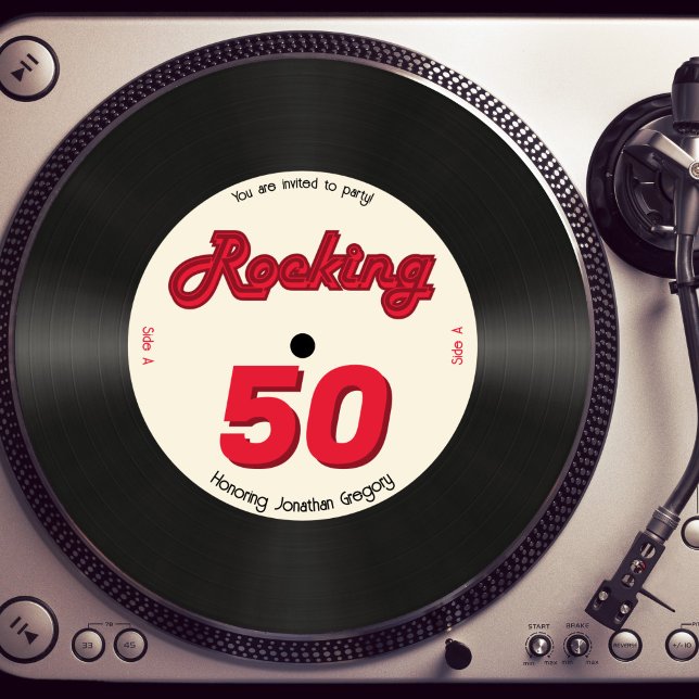 Custom 50th Birthday Retro Music Record Rocking Invitation (Creator Uploaded)