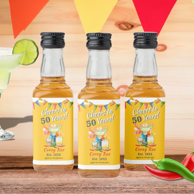 Custom 50th Birthday Tequila Margarita Fiesta Liquor Bottle Label (Creator Uploaded)