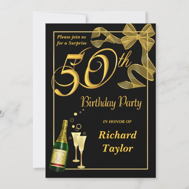 Custom 50th - Fun and Festive Champagne Invitation (Front)