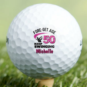 Custom 50th Gift for Mom - Pink FORE-get Age 50 Golf Balls