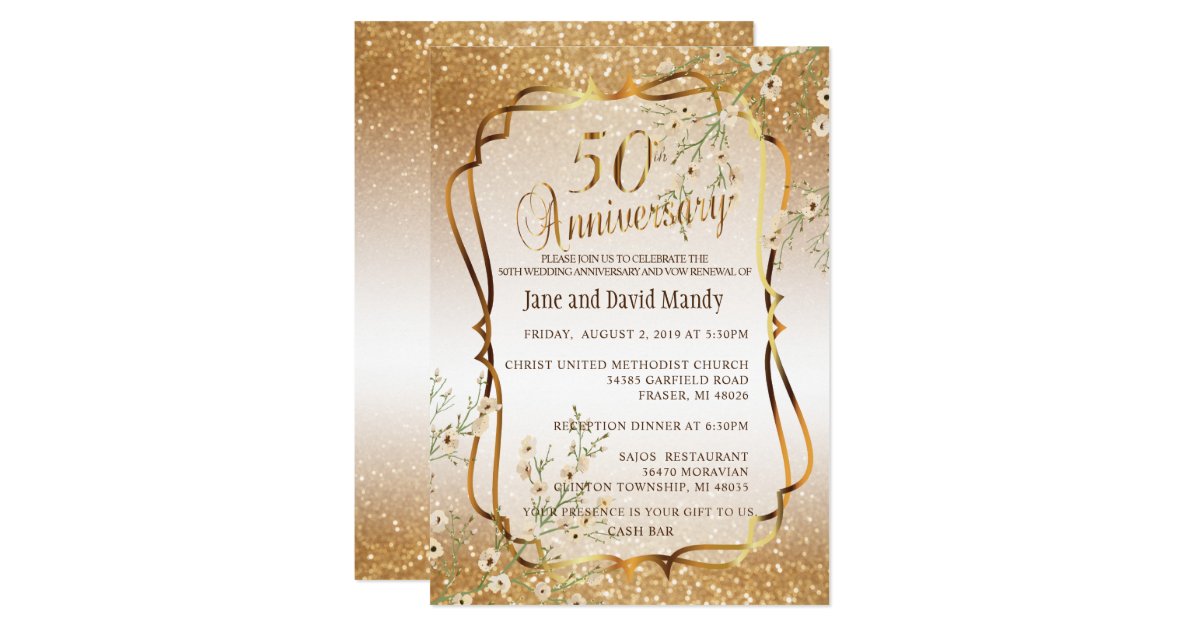 Custom 50th Gold Glitter Wedding Anniversary Invitation Zazzle 50th Gold Glitter Wedding Anniversary