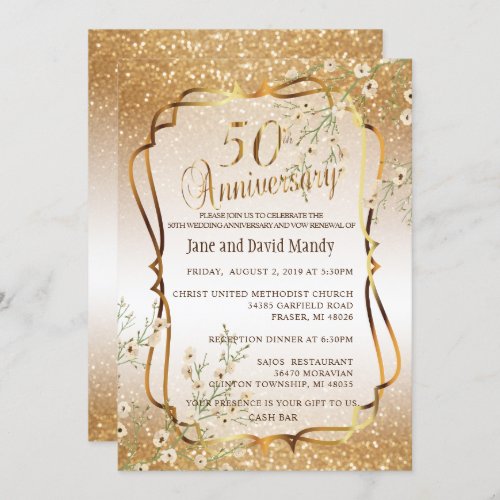 Custom _ 50th Gold Glitter Wedding Anniversary Invitation
